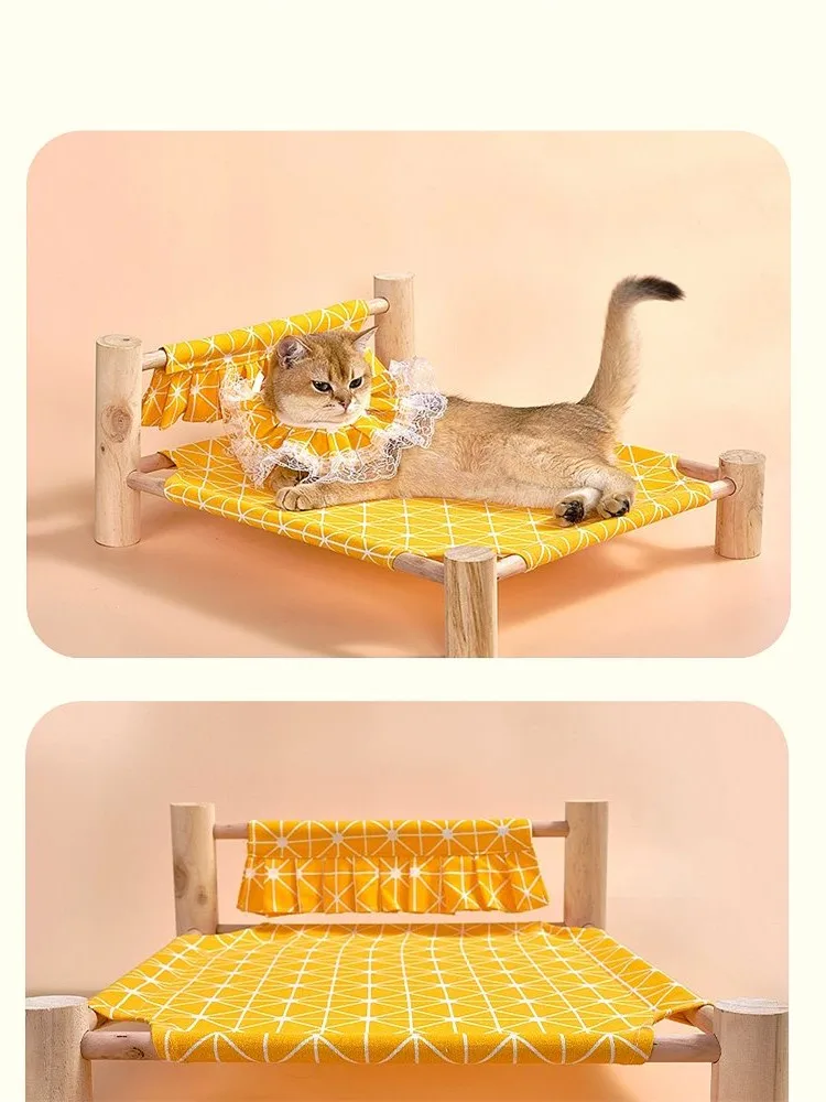 Elevated Bed Canvas Cat Bed House Cat Solid Wood Hammock Pet Camping Bed Cat House Portable Removable Washable Pet Supplies