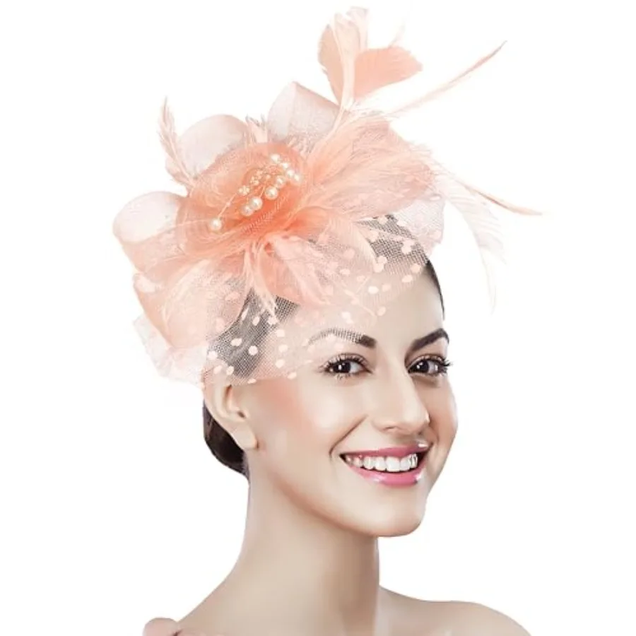 Fascinator Tea Party Hat Women 20s 50s Wedding Cocktail Flower Mesh Feathers Hair Clip for Carnival Halloween