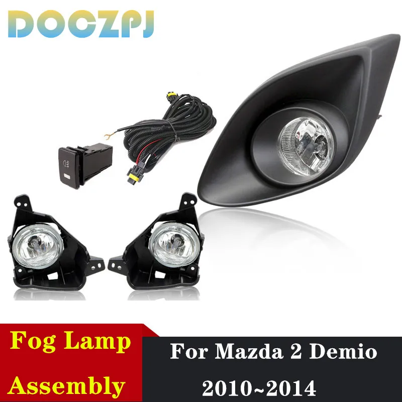 1Set Car Front Fog Lamp Assembly  For Mazda 2 Demio 2010 2011 2012 2013 2014 Foglight With Wire Harness Upgrade Kit