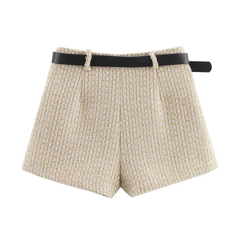 MUJER 2025 ベルトツイードショーツ レディース ハイウエスト ミニスカート ショーツ 女性用 サマーフィットネス レディースショーツ ノースリーブベスト レディース