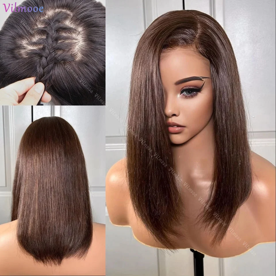 Chocolate Brown Color Short Bob Pixie Cut Wigs For Women Straight 150 Density Light Brown Lace Front Bob Wig Brazilian Remy Hair