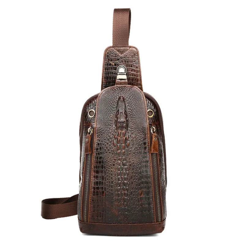 Crocodile pattern Genuine Leather Bags For Men Shoulder Bags Male Cowhide Sling Shest Back pack Crossbody Messenger Bags Handbag