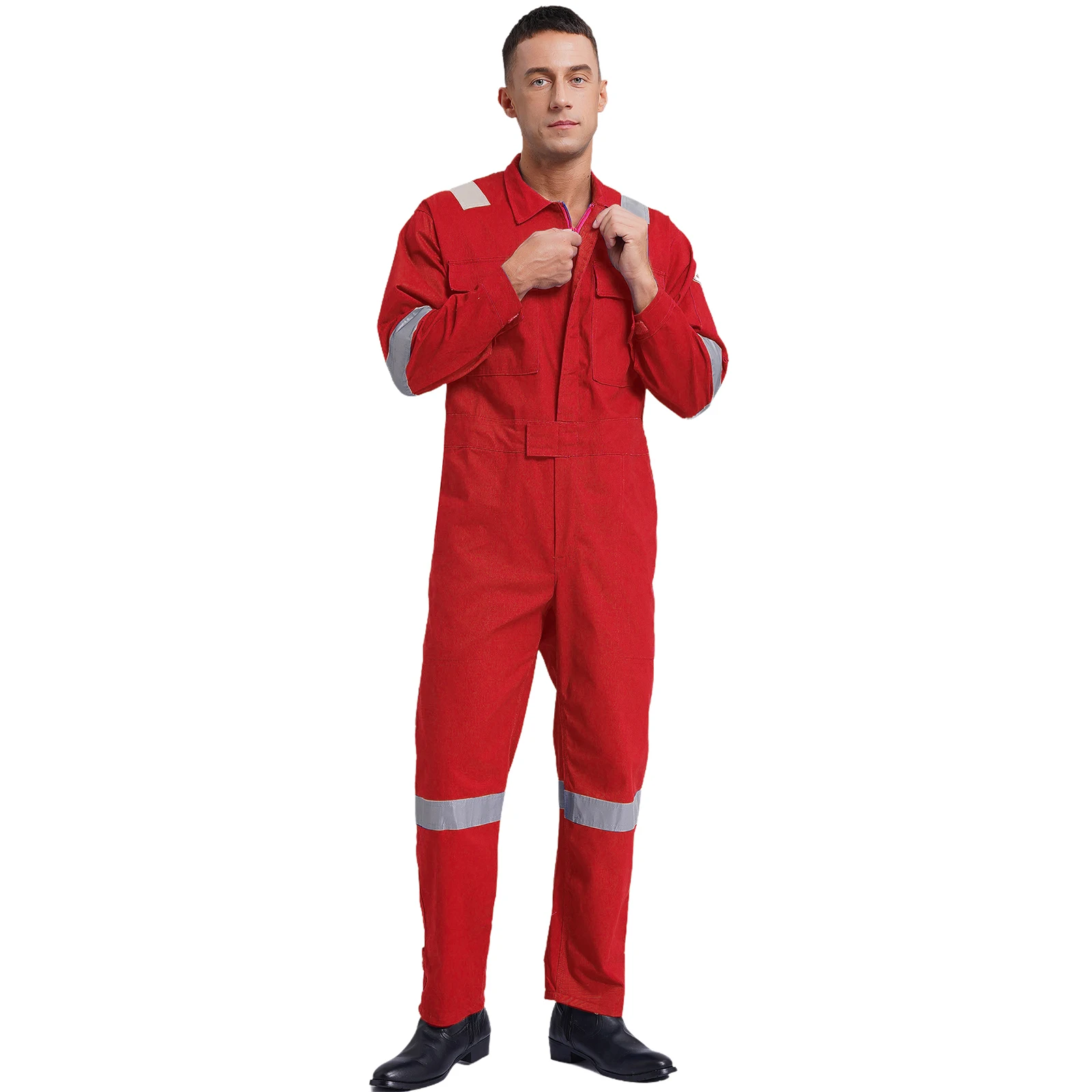 Adult Unisex Work Overalls Long Sleeve Loose Coverall Dustproof Dungarees Working Uniform Reflective Strips Jumpsuit with Pocket