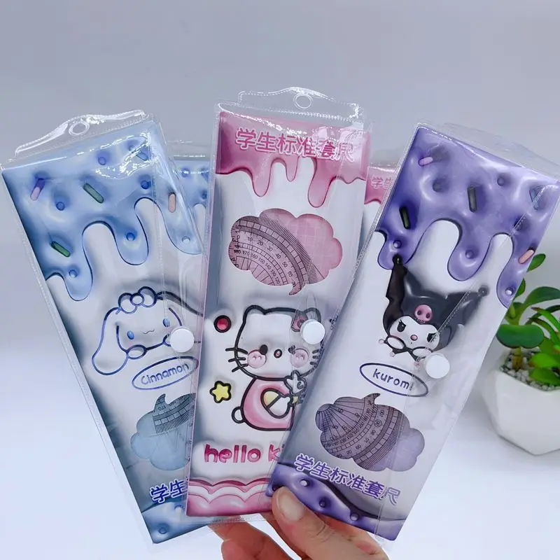 

Cartoon Sanrio Student Creative Simple Ruler Set Cute Cartoon Four Piece Set Children's Drawing Multi-function Drawing Ruler