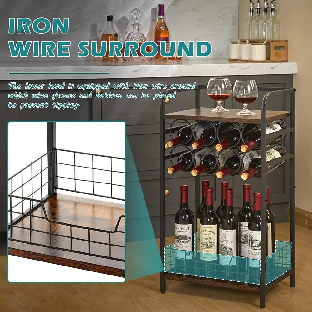 Meja Bar Anggur 3 Tingkat: Tempat Botol Minuman Keras Kecil dengan Rak Display Wiski Sudut Kabinet Bar Anggur Mini Ra Anggur 8 Botol
