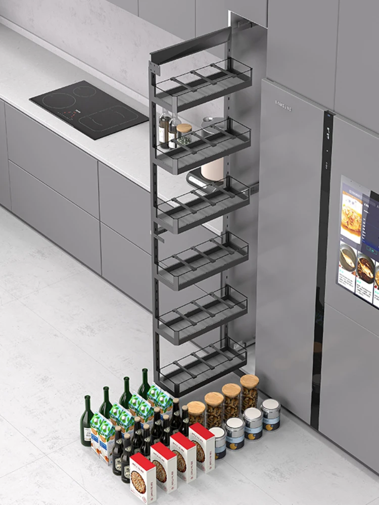 High-cabinet Monster Storage Deep Narrow Basket with Side-loaded Side-pulled Snack Drawer