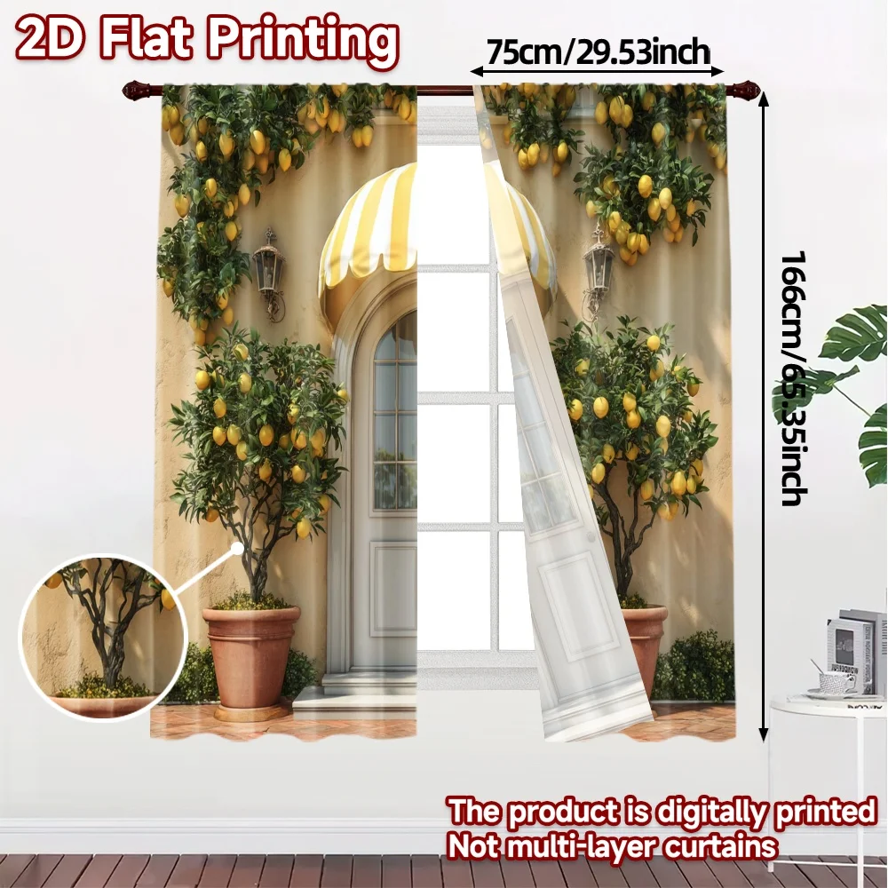 2pcs, 2D FLAT PRINTING Curtains (Without Rod) LemonArchway Modern Curtains&Drapes Semi-Sheer Curtains Versatile All Suitable for