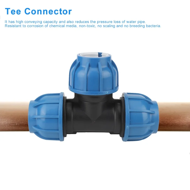PE Plastic Water Pipe Fitting Accessories 50mm Tee Connector For Pipe Connection