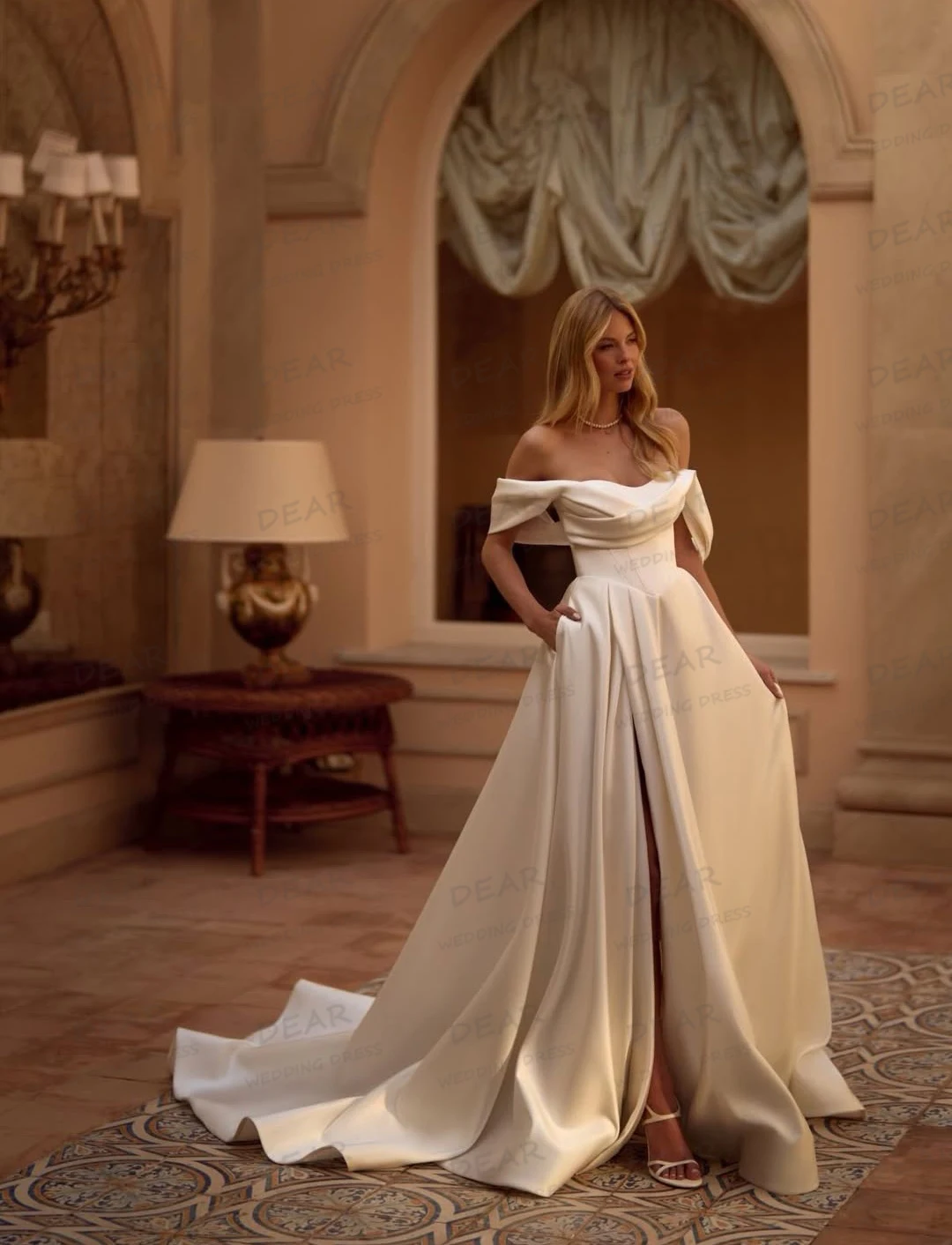 

Простые свадебные платья женские трапециевидные свадебные платья без рукавов с вырезом лодочкой сексуальные с разрезом по бокам с открытыми плечами Vestidos De Novia по индивидуальному заказу