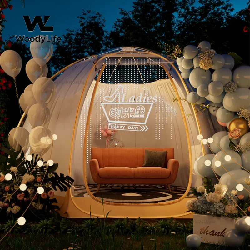 Tent Outdoor Portable Folding Starry Sky Transparent Tent Camping Thickened Rain-Proof Bed & Breakfast Building-Free Tent