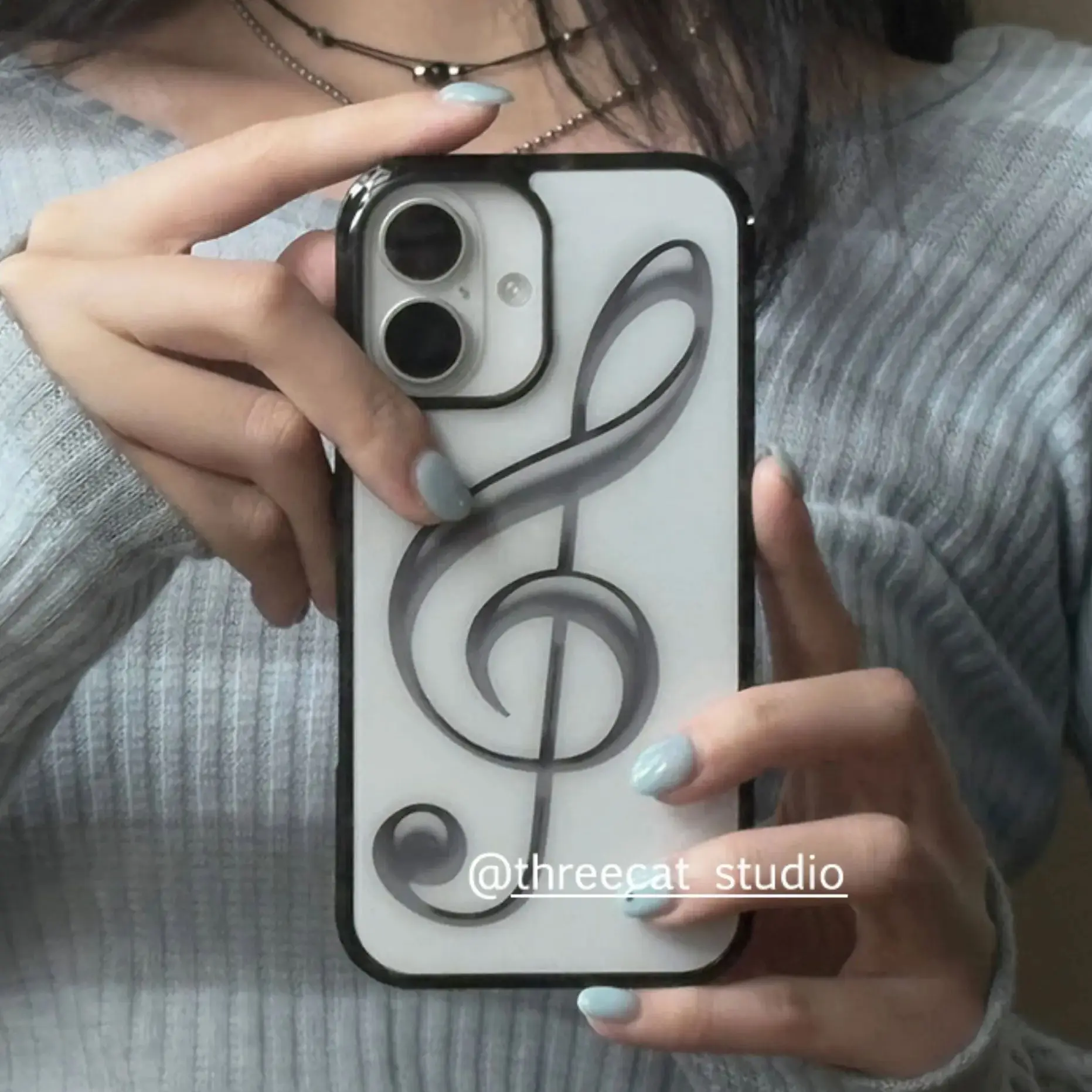 Korean Ins Personality Sweet Cool Grey Art Big Note Phone Case For iPhone 17 AIR 16 15 14 13 12 11 Pro Max Plus Y2K Cute Cover