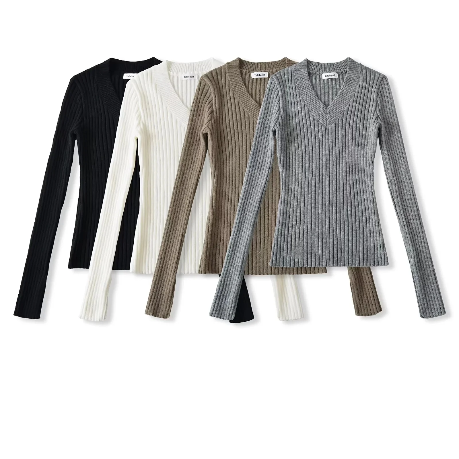 

Retro American Lazy Sle Women's Long Sve V-Ne Knitted Stripe Base irt Slimming Design Casual Faion Autumn Top