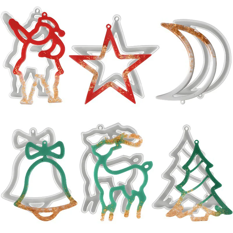 

Creative 6-piece Set of Christmas Tree Hanging Silicone Mold DIY Santa Bell Elk Chocolate Cookie Mold Christmas Series Ornaments