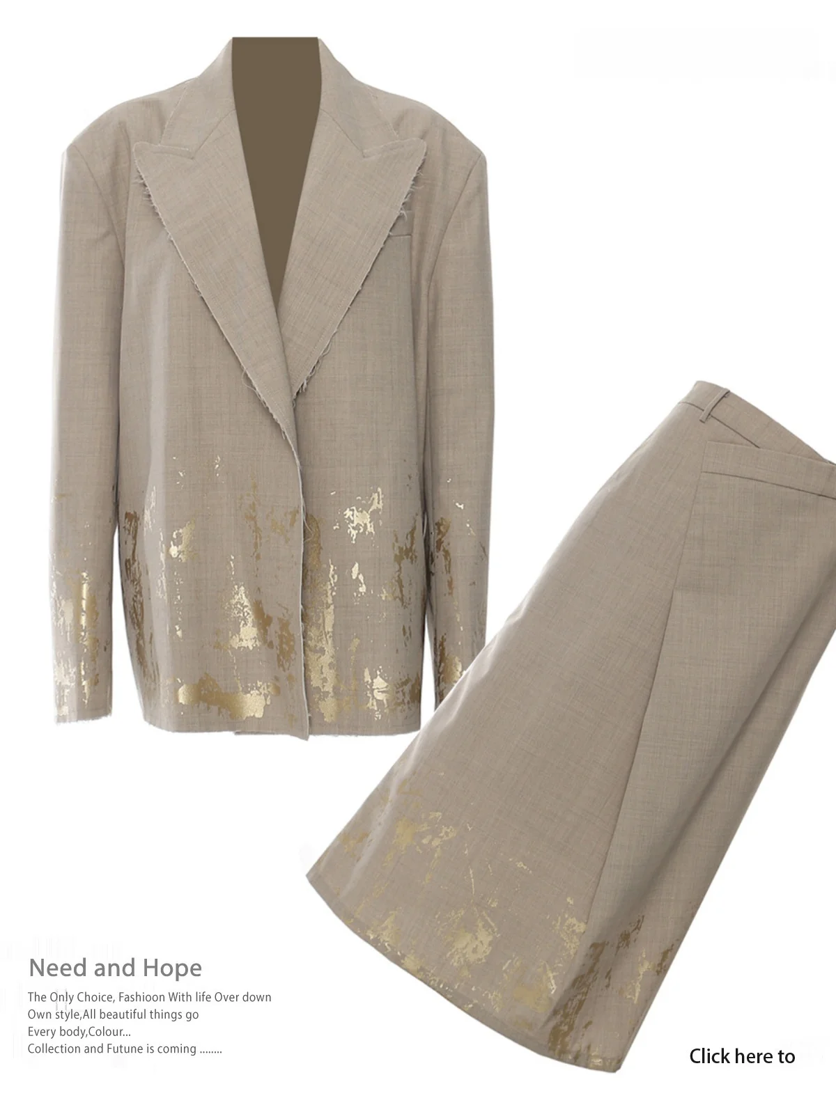

Fashionable Gold-Stamped Loose-Legged Midi Suit Jacket And Skirt Two-Piece Set for Women Elegant Style Autumn Wear