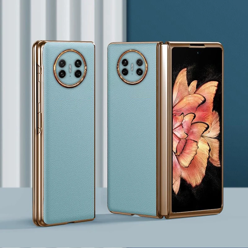 

Litchi Pattern Gold-plated Artificial Leather Protective Case with Raised Lens and Drop Protection for Huawei Mate X5/X6/X7