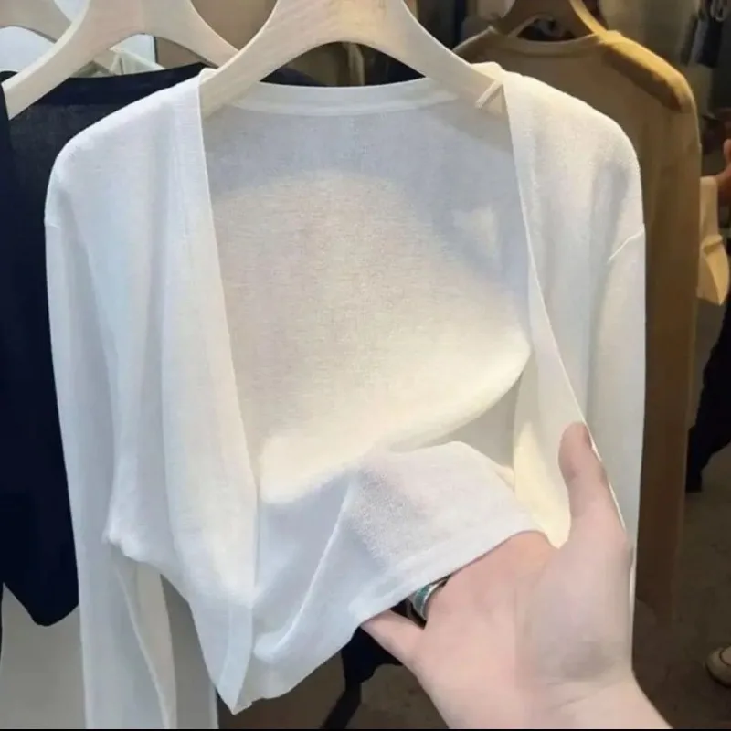 

Lightweight Cardigan Women Summer Versatile Long Sleeves Short Style Sun Protection Shirt Thin Knit Fashion Cover Up Shawl Coat