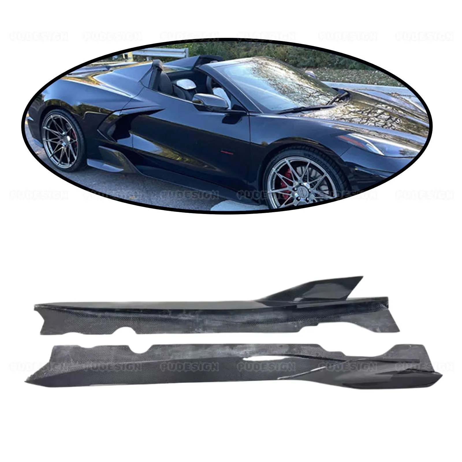 

For Chevrolet Corvette C8 Z51 2020+ AD Style Side Skirt Extension Dry Carbon Fiber Car Accessories