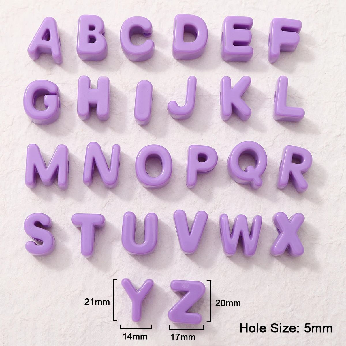 20 Stück Lila Acryl-Perlen mit Großer Öffnung, DIY-Buchstabenperlen für Halsketten, Armbänder, Handyketten, Taschenanhänger, Schmuckzubehör – Detail 2