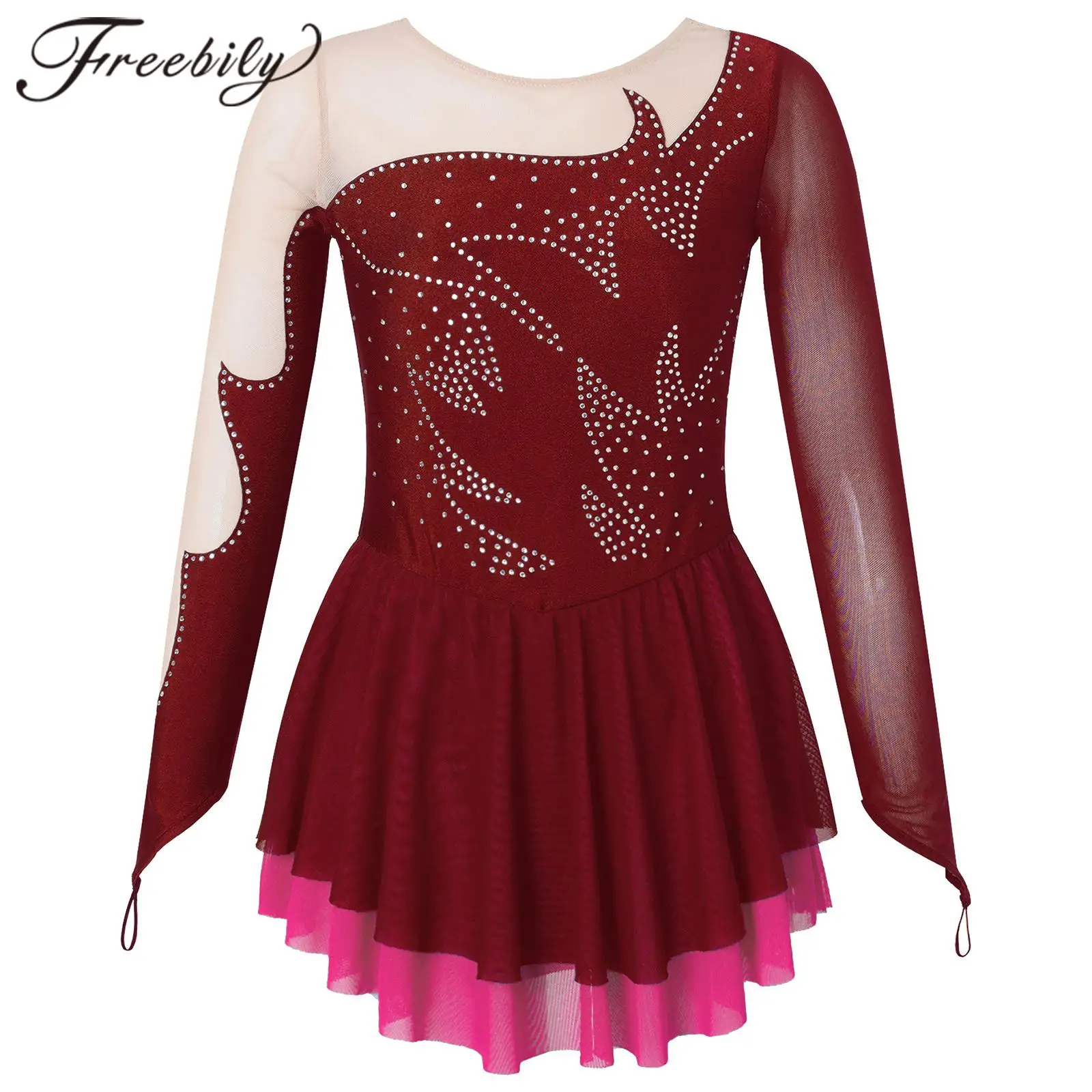 Kids Girls Figure Skating Dress Children Shiny Ballet Dance Gymnastics Leotard Dress for Dancing Competition Ice Skating Clothes