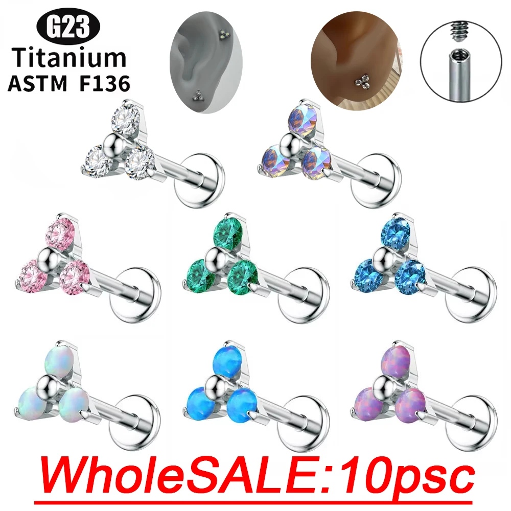 

10PSC G23 Titanium Piercing Internal Thread Lip Lip Cartilage Zircon Piercing Opal Tragus Earrings Body Piercing Jewelry unisex