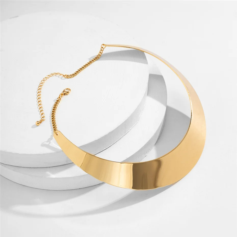 Übertrieben Chunky Metall Draht Drehmomente Choker Halskette Frauen Kragen Punk Gold Farbe Breite Glatte Kette Schmuck Bijoux Steampunk – Detail 12