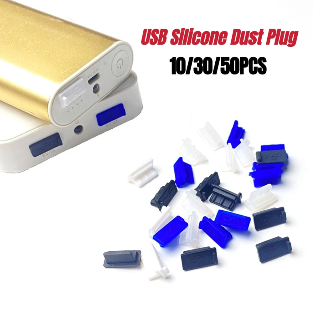 50 USB Dust Plug Charger Port Cover Cap Female Jack Interface Uniwersalny silikonowy ochraniacz przeciwpyłowy Tablet PC Notebook Laptop
