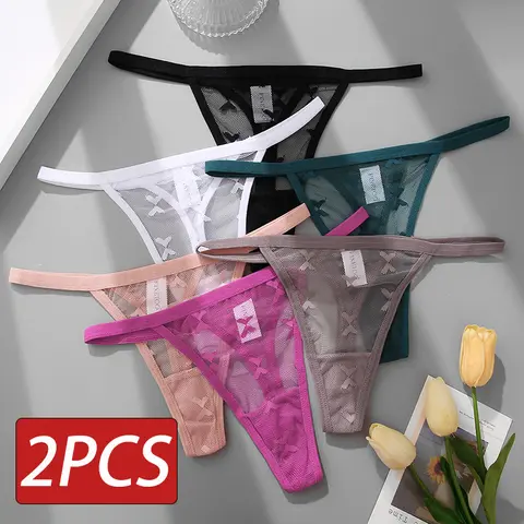 2 pçs/set malha transparente tanga calcinha feminina sem costura g-string cuecas femininas íntimas lingerie S-XL