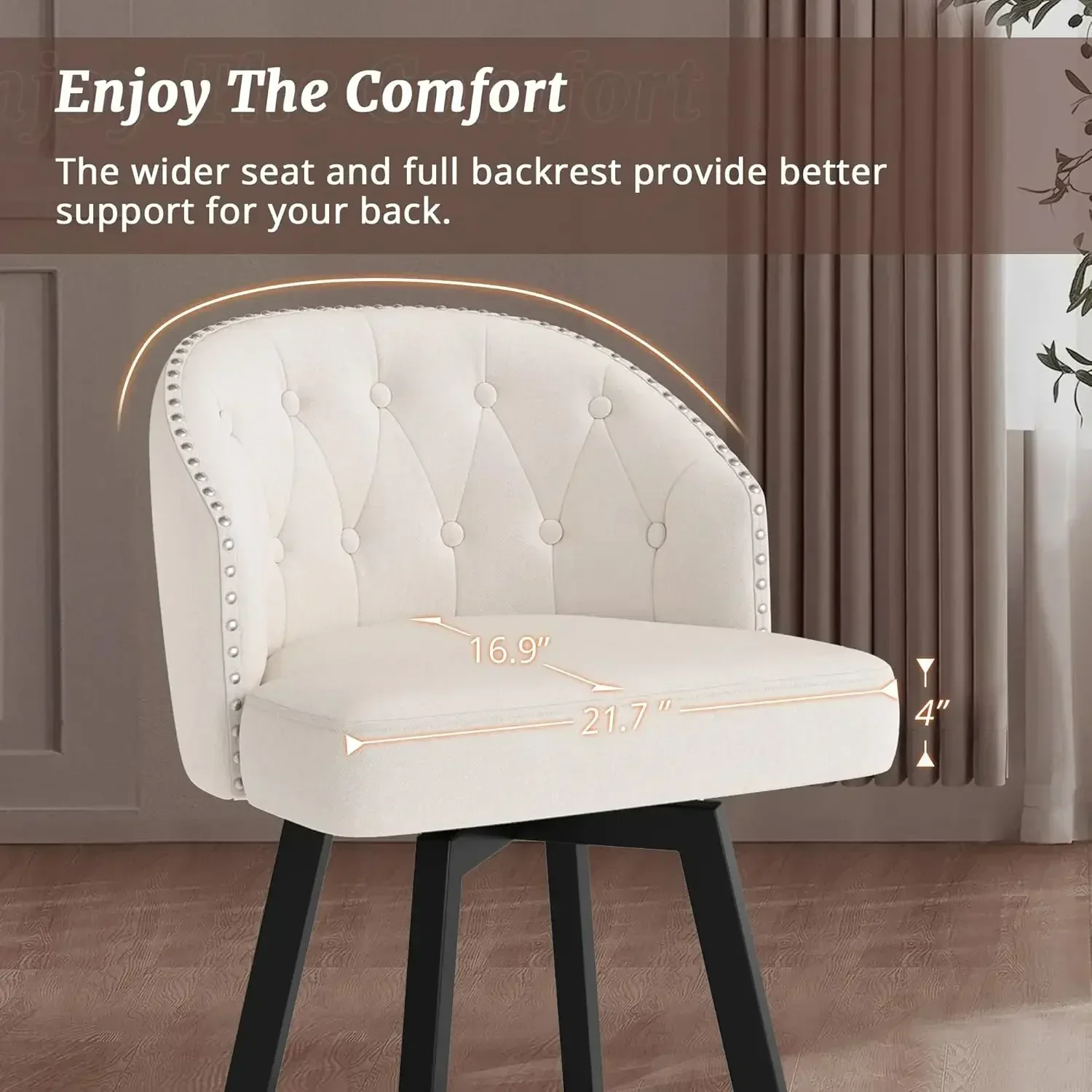 [Limited Time Offer, Buy Now!]Counter Height Bar Stools Set of 3, 26" Swivel Fabric Upholstered Bar Stools, Retro for Kitchen Is