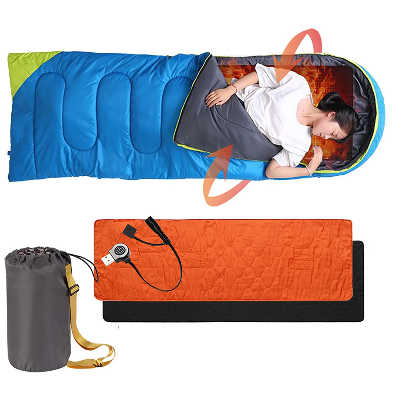 3 Levels Temperature USB Heating Camping Sleeping Mat Thermal Pad Heating Sleeping Bag Self-Heating Mattress Camping Equipment