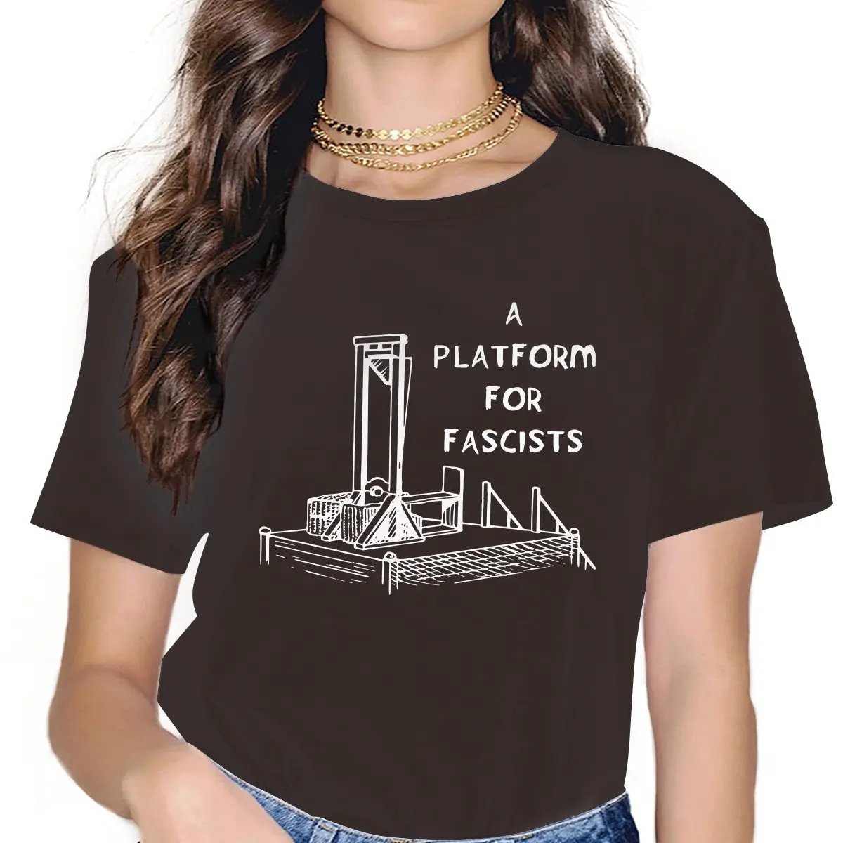 Philosophy Crewneck TShirts A Platform For Fascists - Guillotine, Anti Fascist Personalize Homme T Shirt Funny Clothing