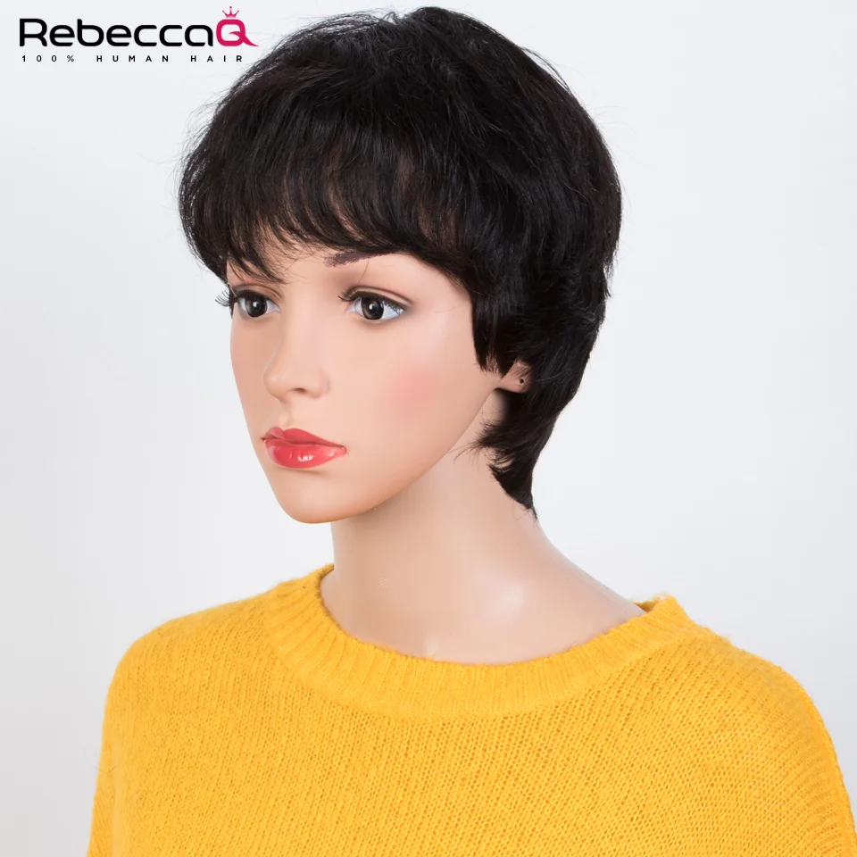 Wholesale Short Pixie Human Hair Wigs Glueless Wear and go Wig with Bangs Brazilian Remy Human Hair Wigs for Women Cheap Wig