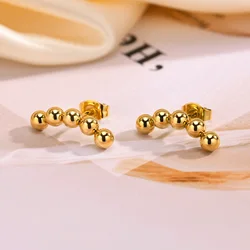 Stainless Steel Ball Beaded Stud Earrings for Women,Geometric Shape Mini Bar Piercing Jewelry