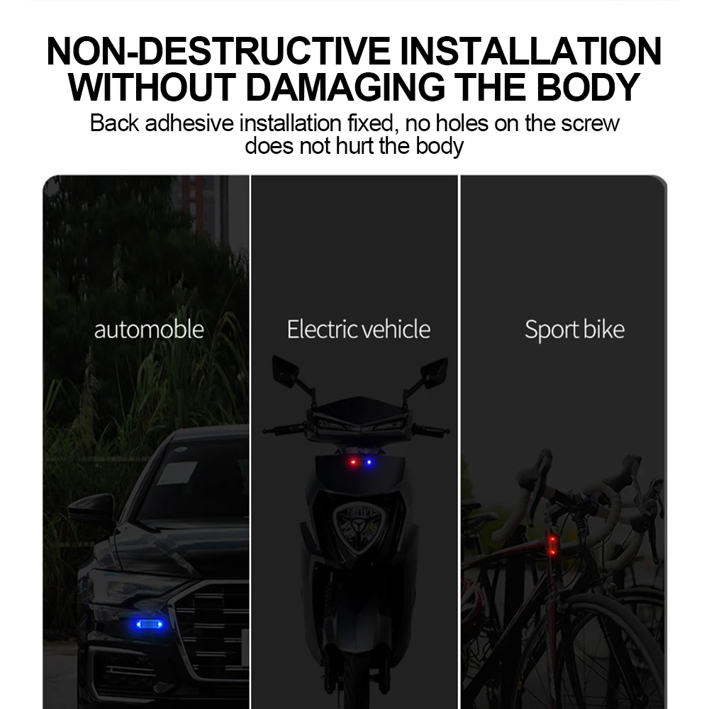 MINI LED พลังงานแสงอาทิตย์ไฟเตือนรถ Night Security จําลองนาฬิกาปลุกรถจักรยานยนต์ไร้สาย Anti-Theft ข้อควรระวังโคมไฟกระพริบโคมไฟปลุก