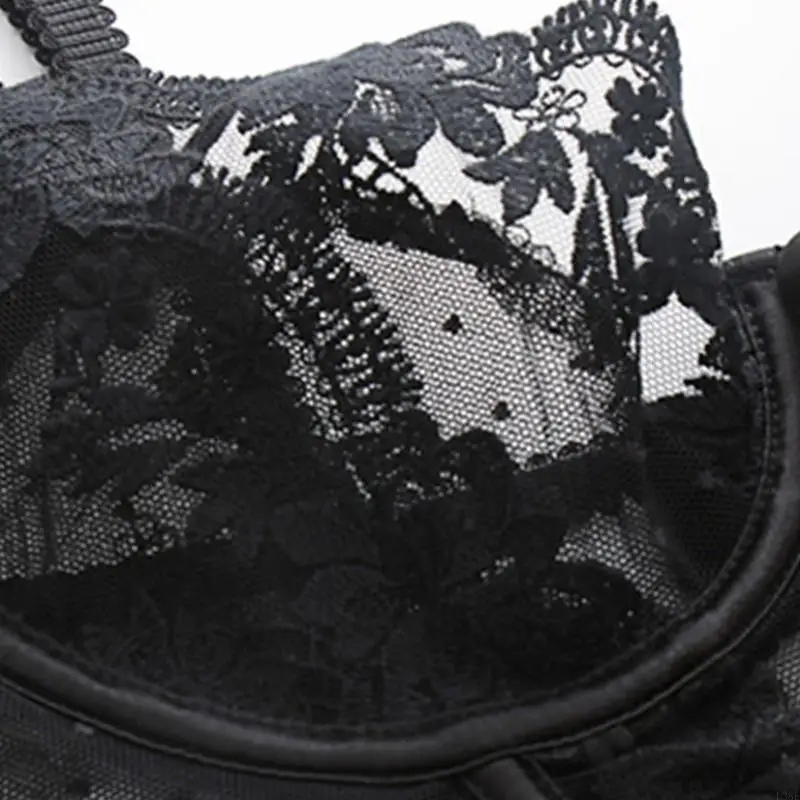 L38E Women French Lace Bustier Bra Push Up Underwire Unlined Corset Camisole Buttons Bralette Crop