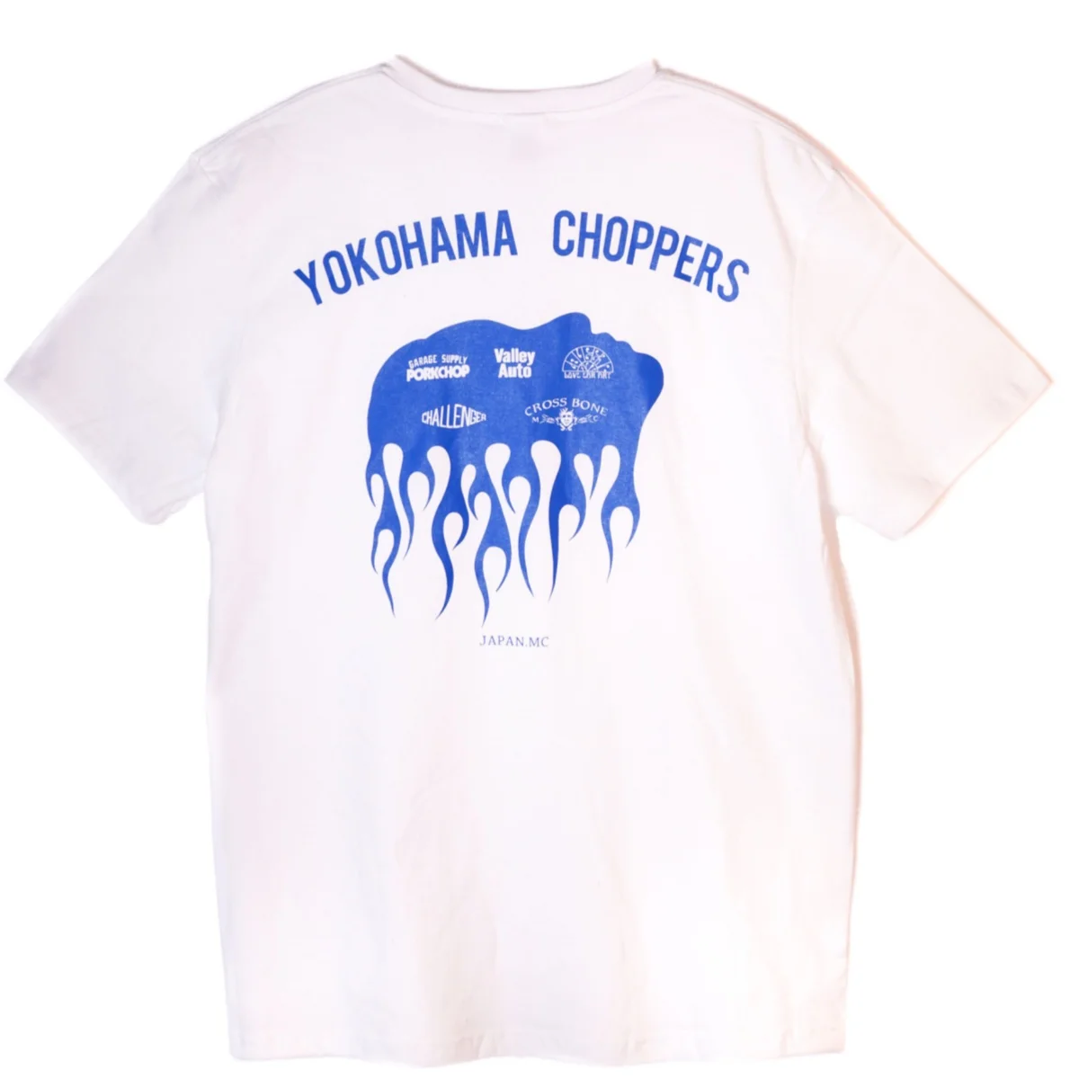 2026 Unisex Retro Blue Fire Chopper Club Print T-shirt White Back Print Short Sleeve Biker Motorcycle Street Style Cotton