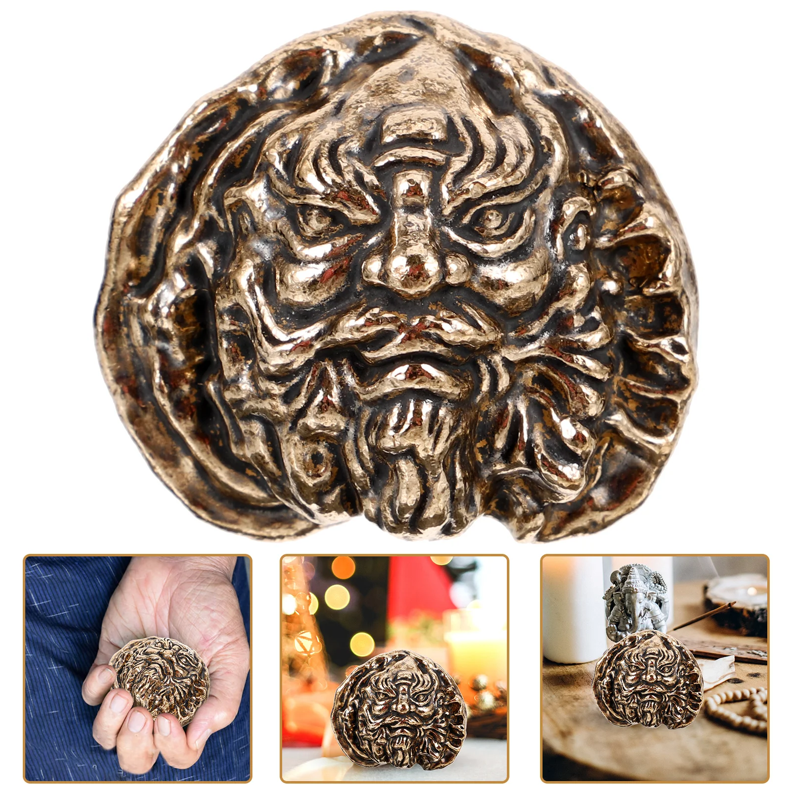 

Brass Walnut Decor Carved Solid Wooden Hand Exercise Ball Vintage Copper Craft Desktop Small Ornament Home Decor Adorn