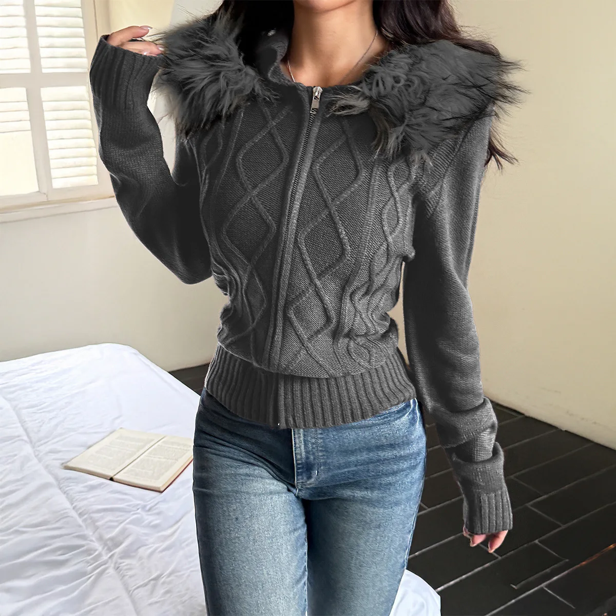 Pullover Mantel Frauen Gestrickte Jacke Hoodie Strickjacke Mit Kapuze Strickwaren Zipper Büro Dame Herbst Winter 2025, Stricken Oberbekleidung