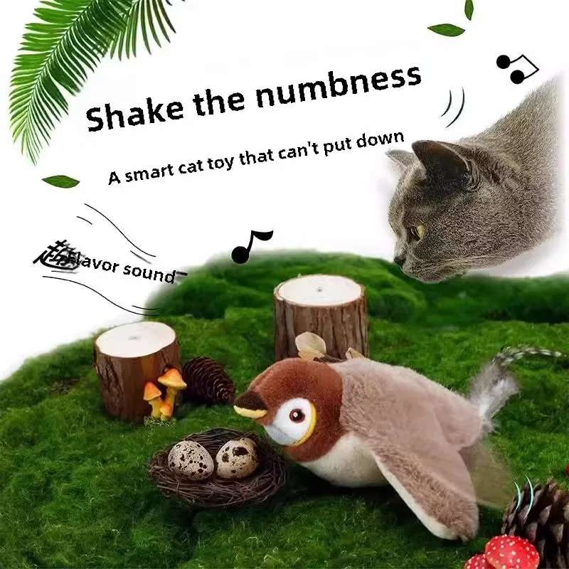 

Interactive Cat Toys Rechargeable Electric Flapping Wings Bird Cat Toy Sound Chirping Bird Catnip Touch Activated Plush Toy