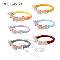 Colorful Dog Cat Collar Handmade Braided Cotton Leather Traction Rope Necklace Set For Pet Accessories New Year Gift  Selection