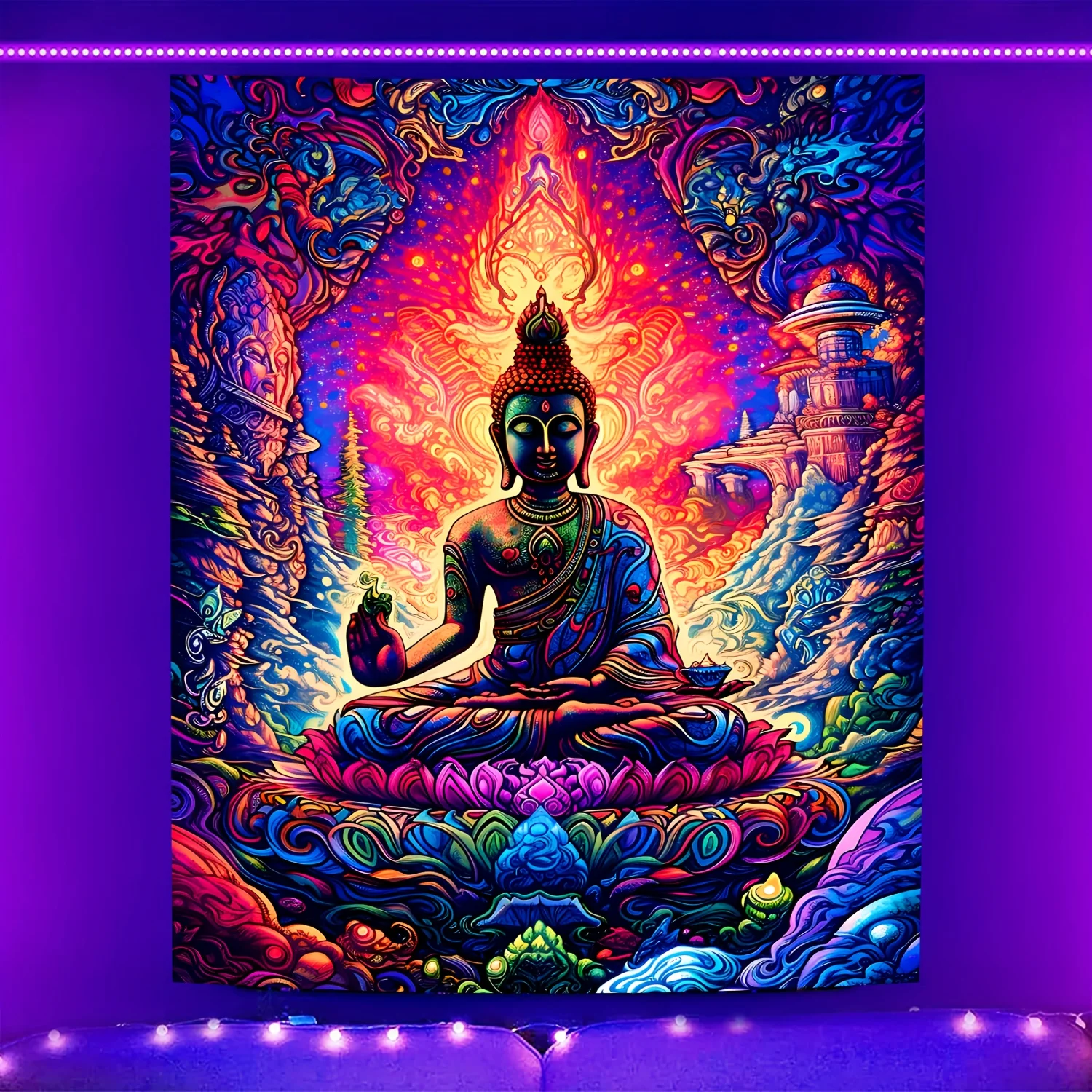 VIKAMA Buddha Meditation Tapestry Psychedelic Lotus Wall Hanging for Yoga Room Decor Wall Hanging Tapestry Home Decor