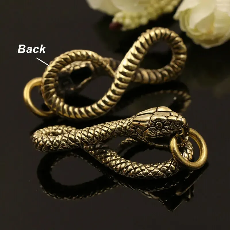 Solid Brass Belt Hook Retro Snake Shape Keychain fob Clip Key Ring Wallet Key Chain with 11mm O ring Charm Pendant Decor Gift