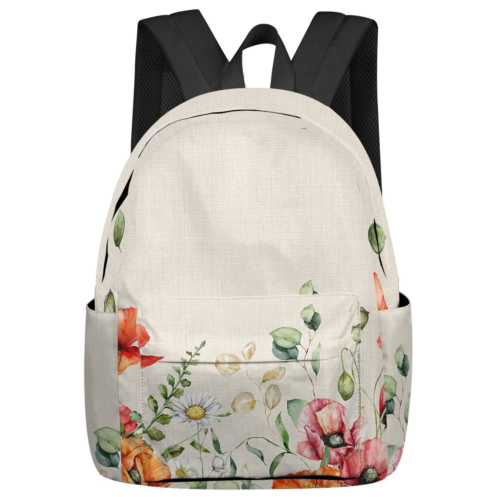 Spring Daisy Eucalyptus Poppy Flowers Student School Bags Laptop Custom Backpack For Men Women Female Travel Mochila