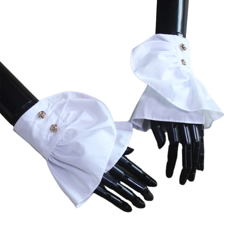 Decorative Wrist Cuffs for Woman Pleated Cuffs with Pleated Decors Solid Color Shirt Sleeve Cuffs Decorate Drop Shipping