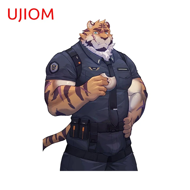 UJIOM 13cm × 8.1cm Cool Furry Tiger Wall Stickers Kneeling Position Cartoon Man Posters Decals Attractive Living Room Murals