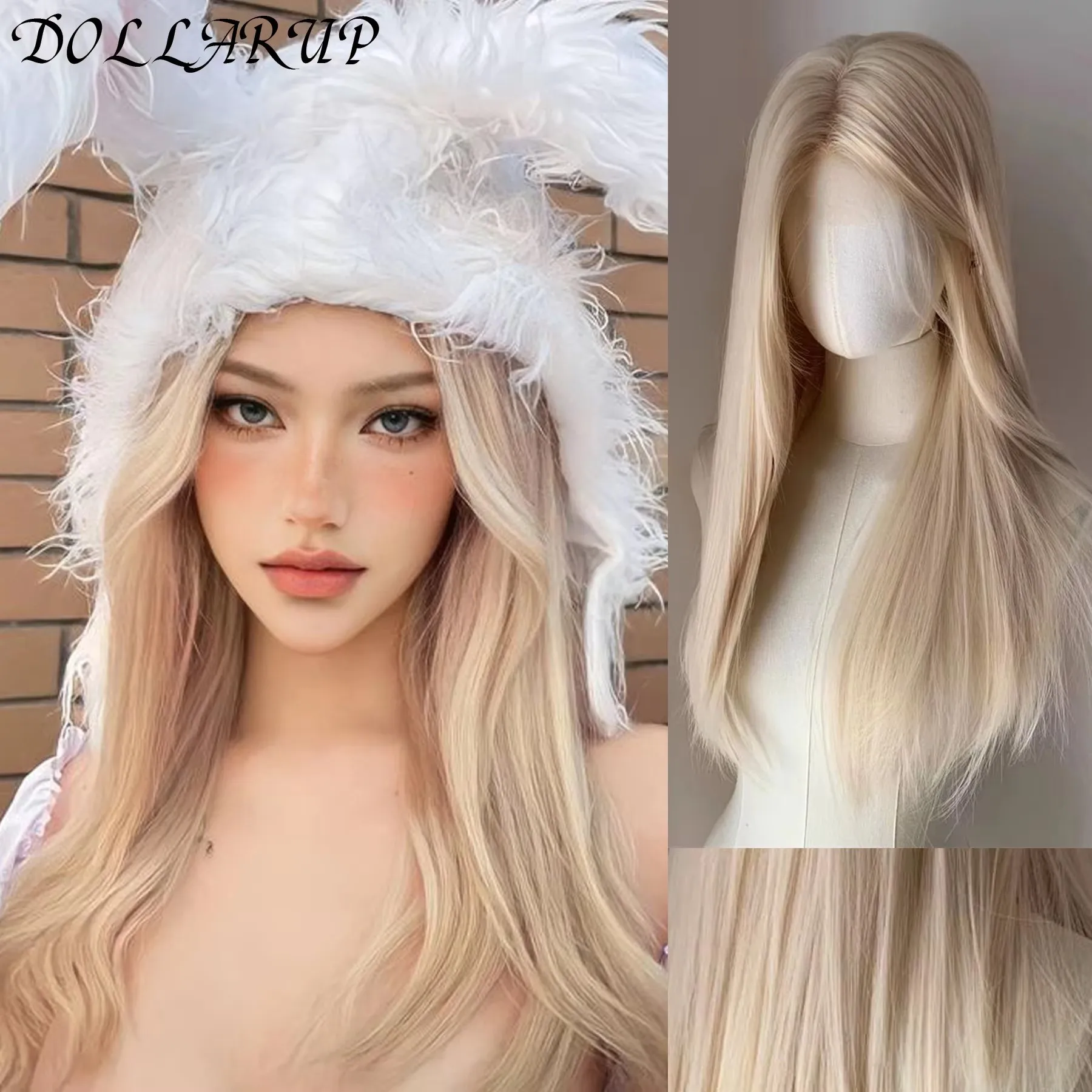 

JKL Blonde Wig Straight Synthetic Lace Front Wig Long Blonde Synthetic Hair Lace Wigs for Women Platinum White Blonde