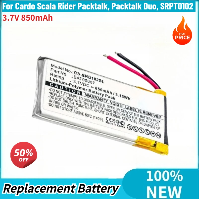 

Высококачественная новая сменная батарея 3.7V 850mAh для беспроводных гарнитур Cardo Scala Rider Packtalk, Packtalk Duo, SRPT0102