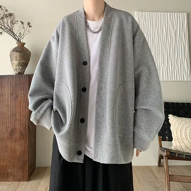 Cárdigan con capucha para hombre primavera y otoño negro ropa de abrigo holgada y pesada marca de moda 2025 nueva primavera y otoño de alta gama casu