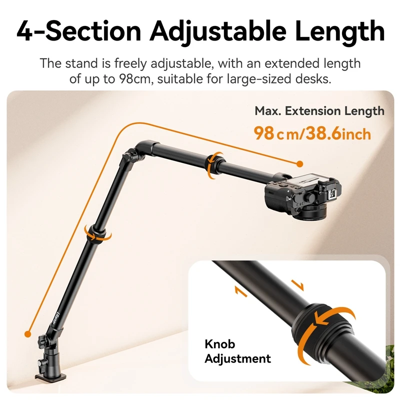 Ulanzi ZJ02 Camera Flexible Arm Stand Desk Mount Holder Extendable Arm for DSLR Camera Livestreaming Still Life Photography