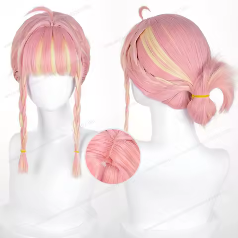 Mercy Angela Ziegler Cosplay Wig Synthetic Hair 40cm Pink Yellow Highlights Women Wig Anime Heat Resistant Wigs