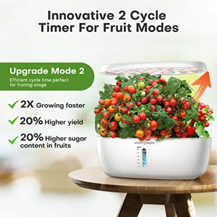 Indoor garden hydroponics growing system: 12-pod herb germination kit with white LED grow light, ABS plastic, countertop vegeta